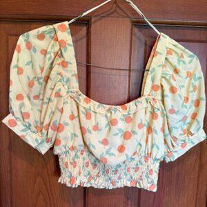 Blu Pepper Fruit Print Puff Sleeve Crop Top in yellow - Small